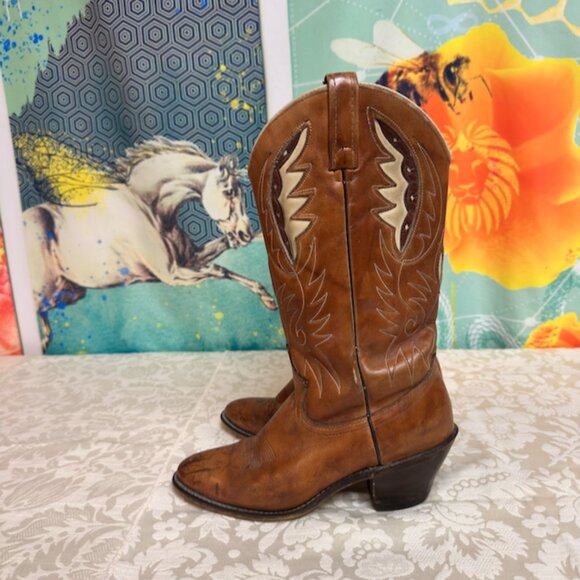 Vintage Acme Women’s Cowboy Boots – Size 8 – Tan Leather Western Boots - Picture 5 of 11